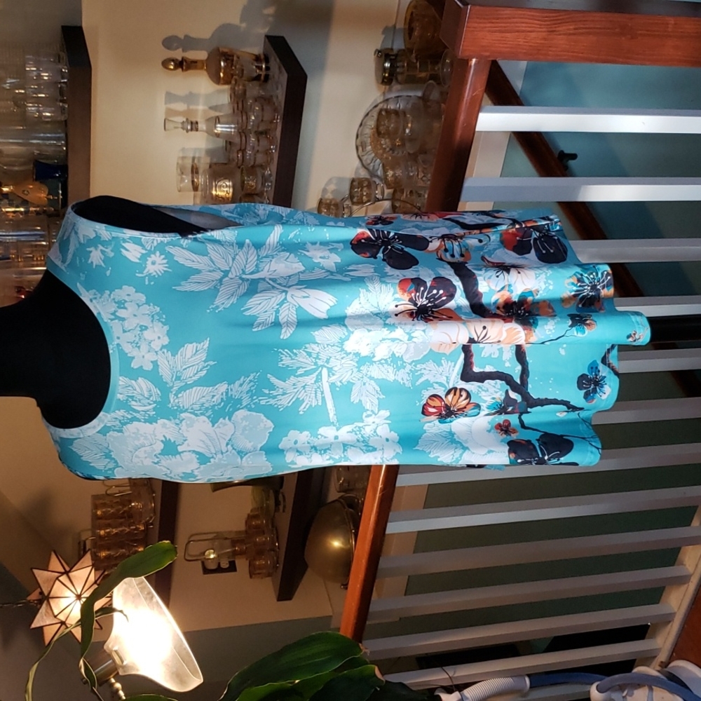 Lily Womens Sleeveless Turquoise Floral Tunic dress